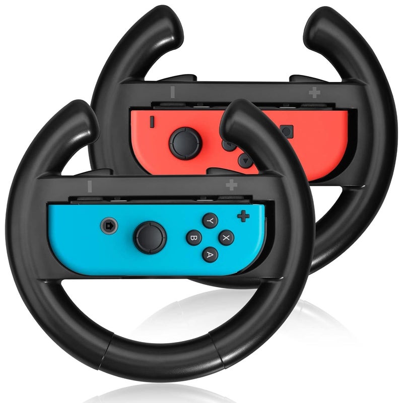 JoyHood Steering Wheel Compatible with Switch/Switch OLED Joy-Con Controller [2 Pack] Racing Wheel Controllers fit for Mario Kart 8 Deluxe - Black - Image 1